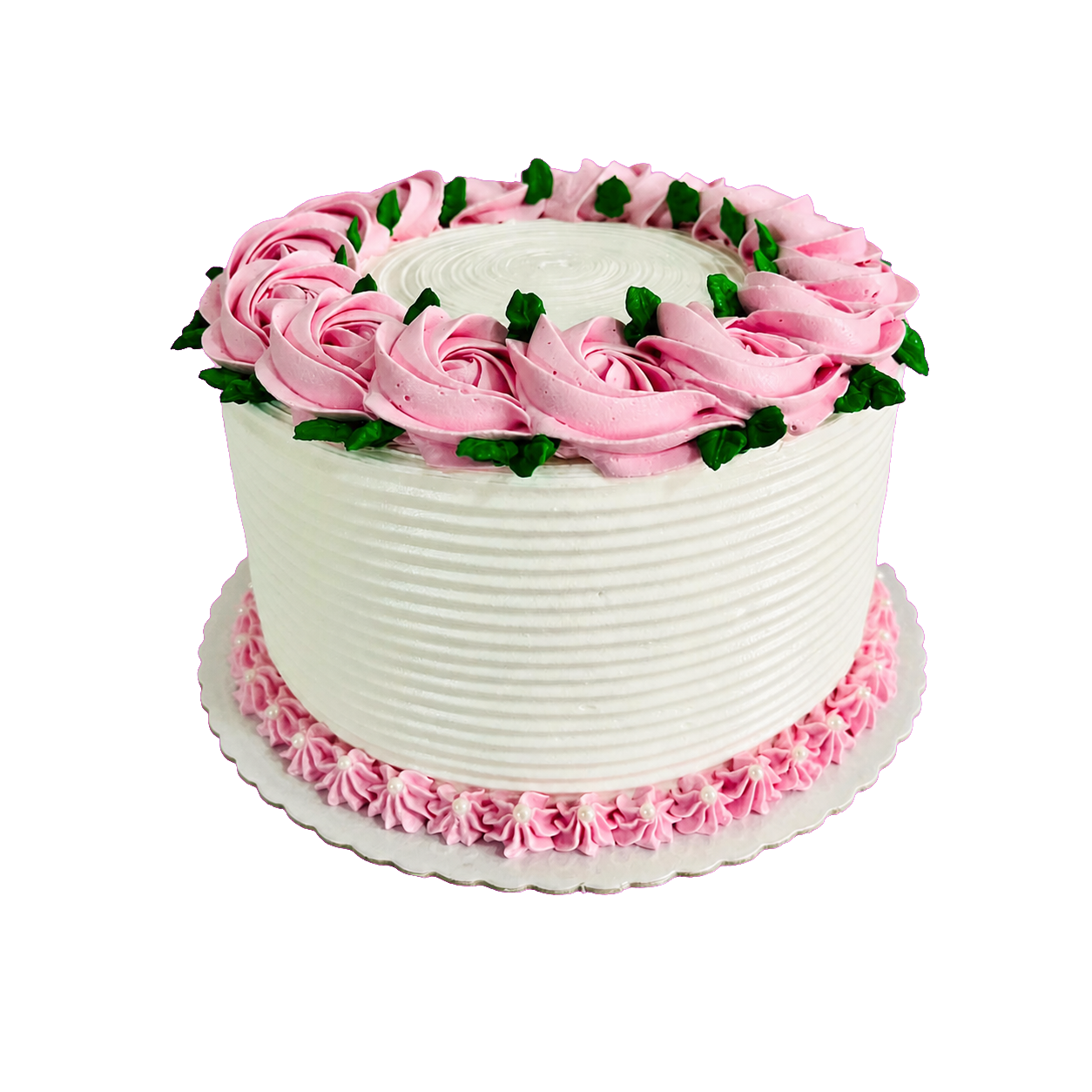 Bolo artesanal de chantininho decorado com rosas cor-de-rosa
